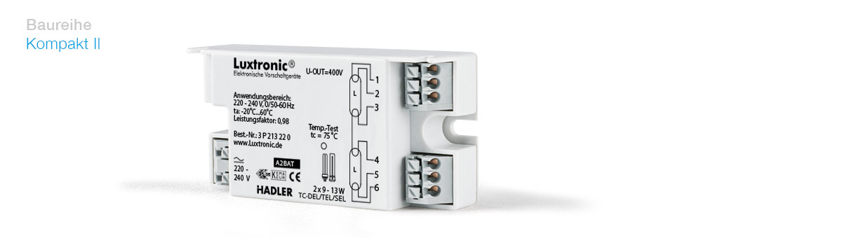 Luxtronic elektronisches Vorschaltgerät 2x9-13 Watt TC SEL DEL TEL Baureihe Kompakt II EVG mit PFC 3P213220