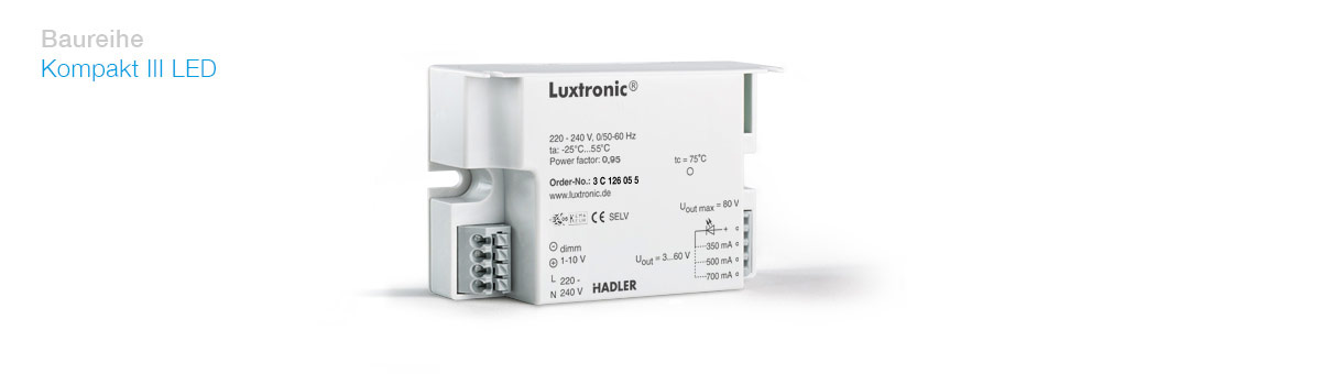 Luxtronic LED-Treiber 26 Watt 1-10V 350-700mA SELV Baureihe Kompakt III 3C126055