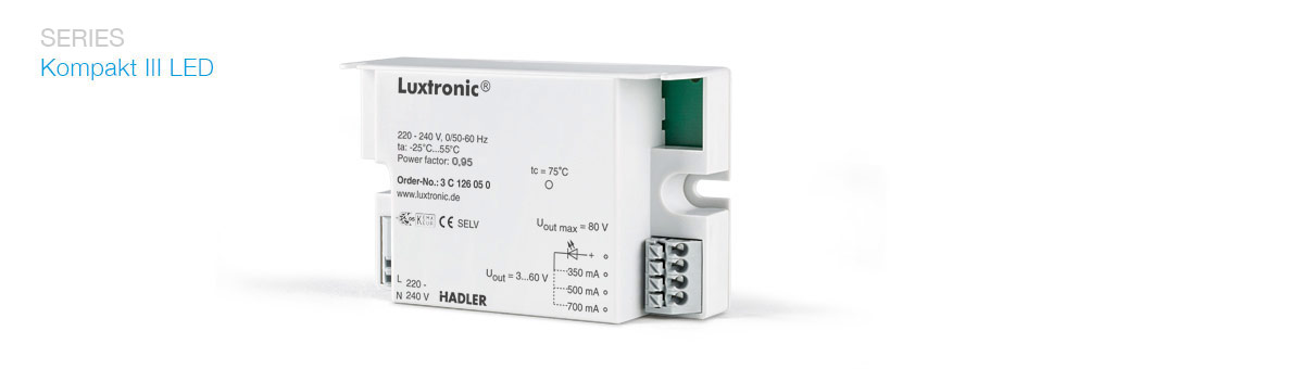 Constant current led driver for tunable white 26 Watt 350-700mA SELV series Kompakt III Luxtronic 3C126050